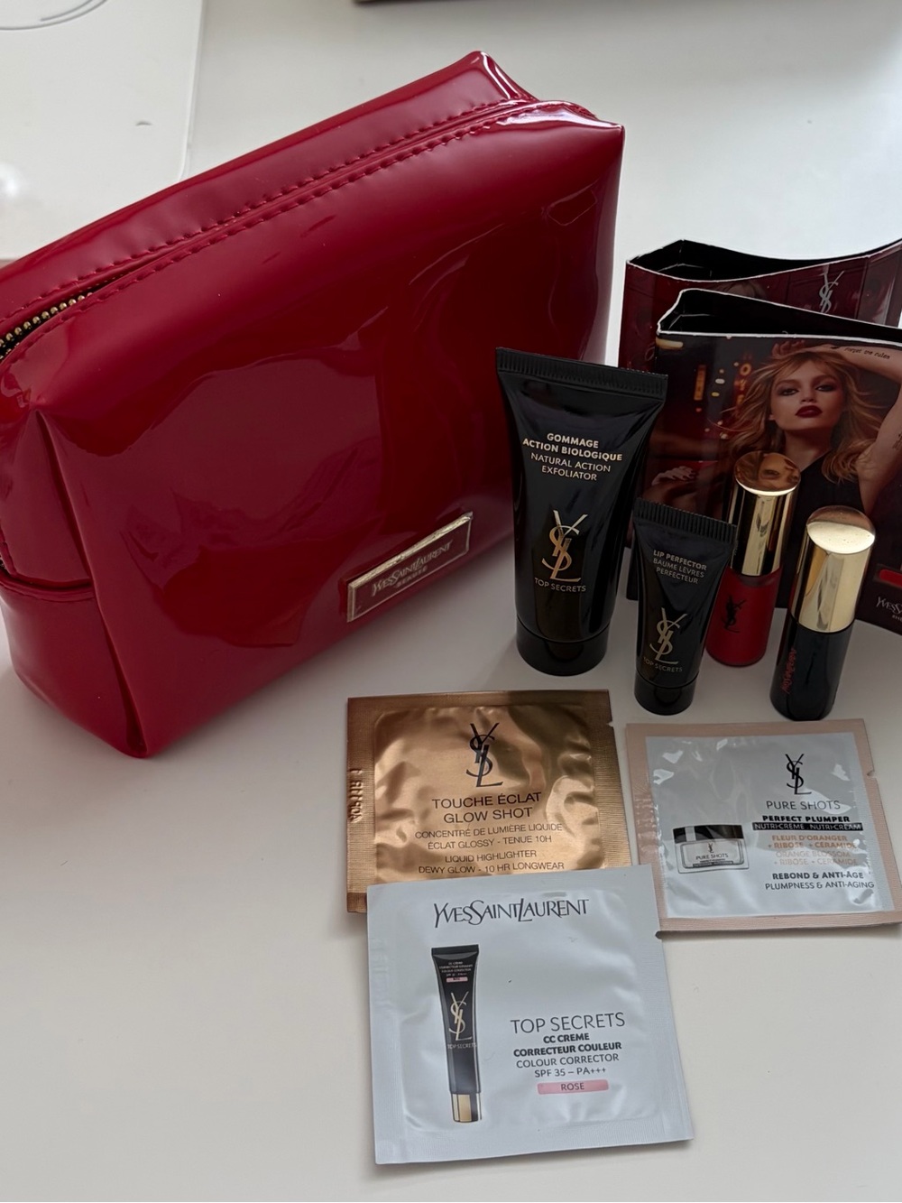 Yves Saint Laurent Skincare Bundle with Red Cosmetic Pouch